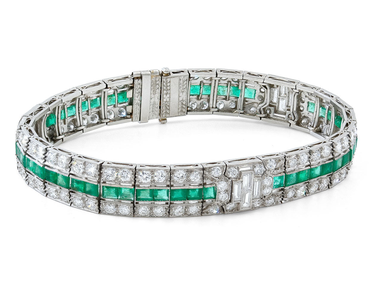 Art Deco Emerald and Diamond Bracelet in Platinum