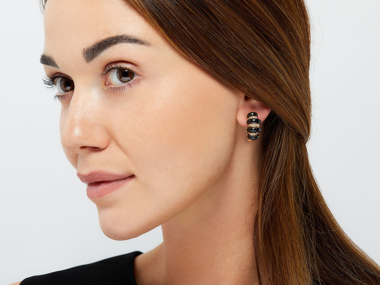 Onyx and Diamond Earclips in 18K Gold