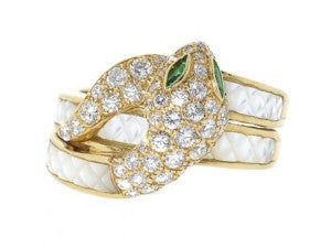 Mauboussin Diamond and Mother of Pearl Snake Ring in 18K