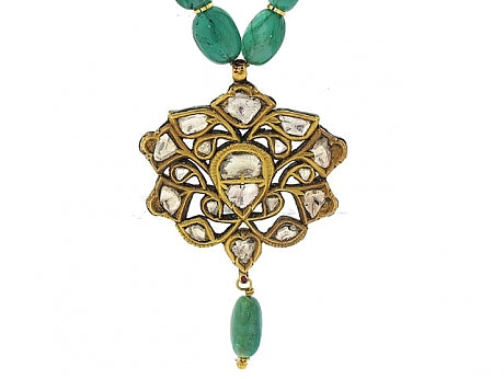 Emerald Bead and Diamond Mogul Necklace