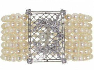 Antique Edwardian Natural and Cultured Pearl and Diamond Bracelet