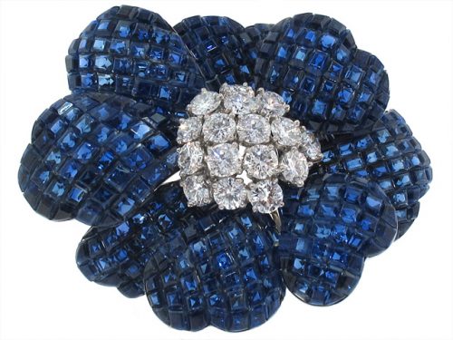 Van Cleef and Arpels Mystery Set Sapphire and Diamond Flower Brooch