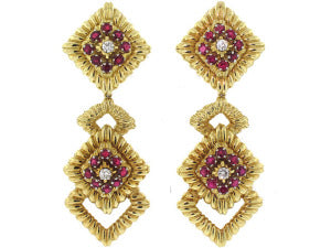 Modernist Ruby and Diamond Dangle Earrings