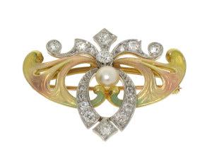 Art Nouveau Enamel and Diamond Brooch