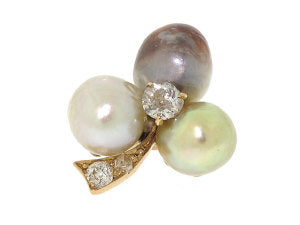 Antique Edwardian Natural Pearl and Diamond Pin