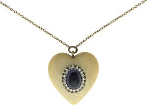 Ivory, Amethyst and Diamond Heart Pendant