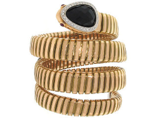 Diamond and Black Onyx Tubogas Snake Bracelet in 18K Rose Gold